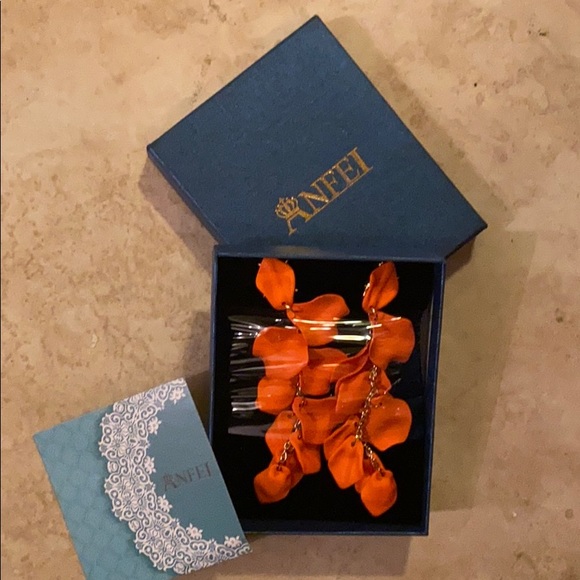 Anfei Chandelier Orange Rose Petal Flower Earrings - Picture 3 of 5